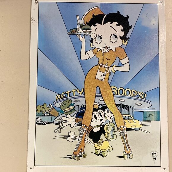 Vintage Betty Boop 1999 Car Hop Drive-In Diner 12" x 16" Tin Metal Sign - Picture 1 of 4
